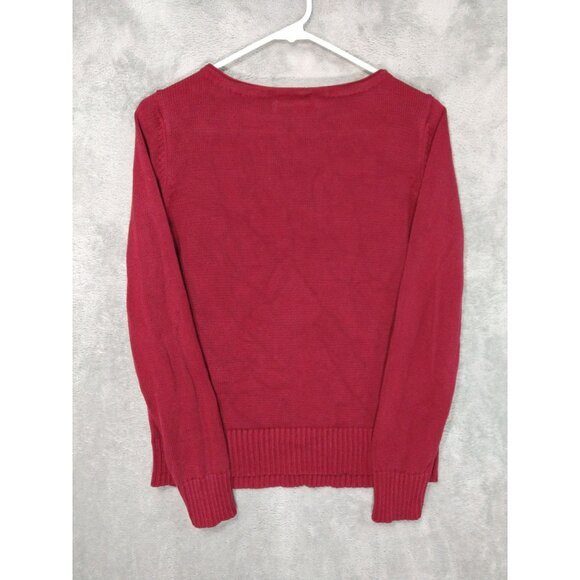 Talbots Sweater Womens Medium Red Floral Silk Round Neck Pullover - Picture 2 of 7